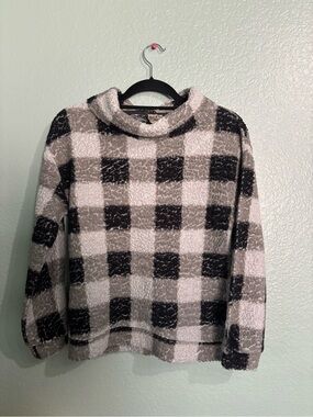 Como Vintage Black & White Plaid Cowl Neck Sweater
